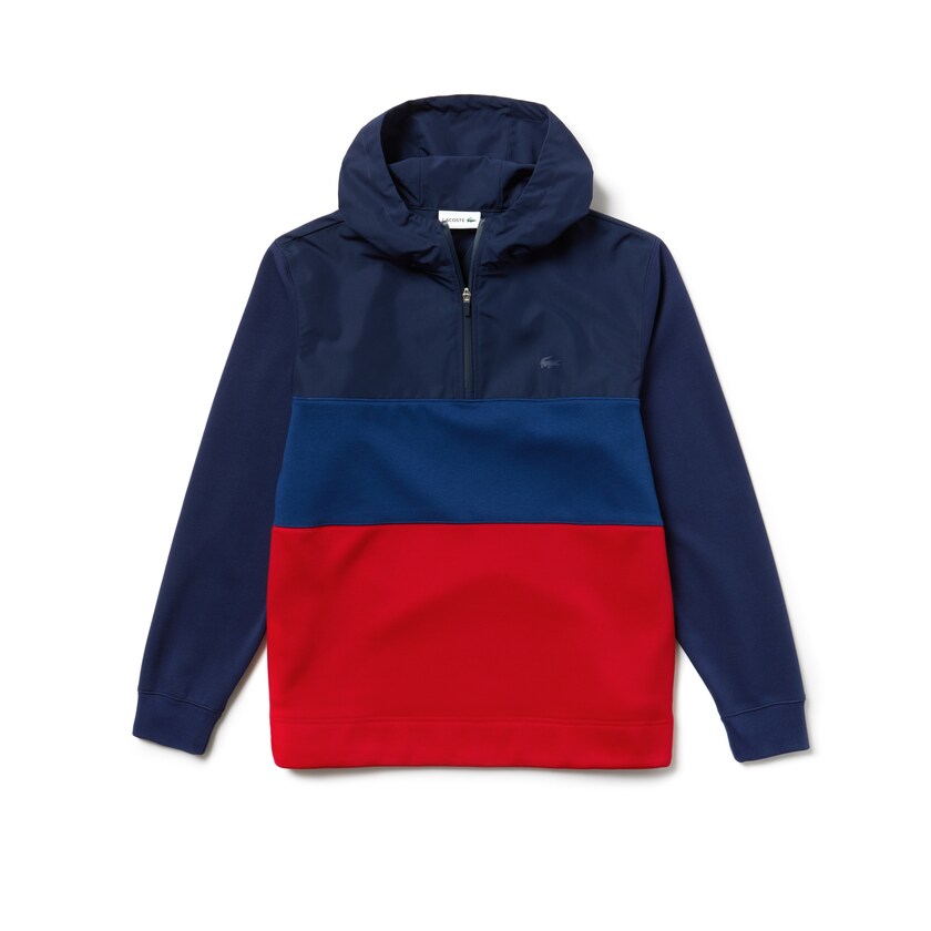 Sudaderas Lacoste Hooded Colorblock Fleece Jersey Hombre Azul Marino Azules Rojos | BZ9-36503E4
