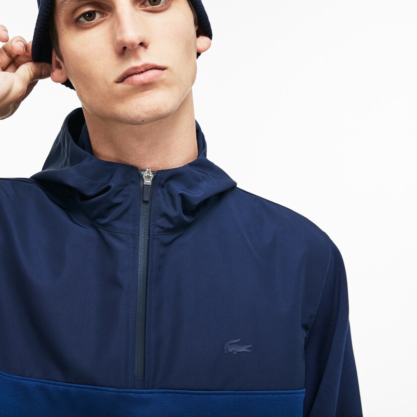 Sudaderas Lacoste Hooded Colorblock Fleece Jersey Hombre Azul Marino Azules Rojos | BZ9-36503E4