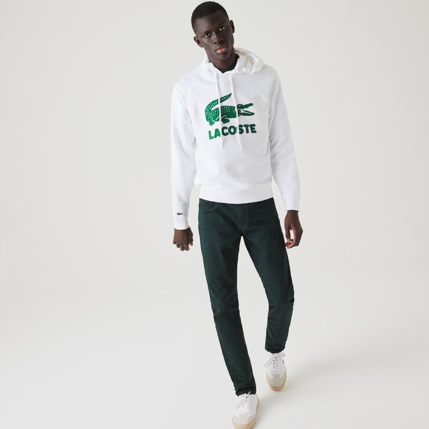 Sudaderas Lacoste Hooded Fleece With Printed Logo Hombre Blancos | OF3-64696P7