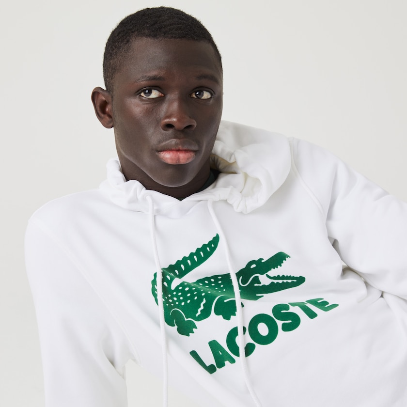 Sudaderas Lacoste Hooded Fleece With Printed Logo Hombre Blancos | OF3-64696P7