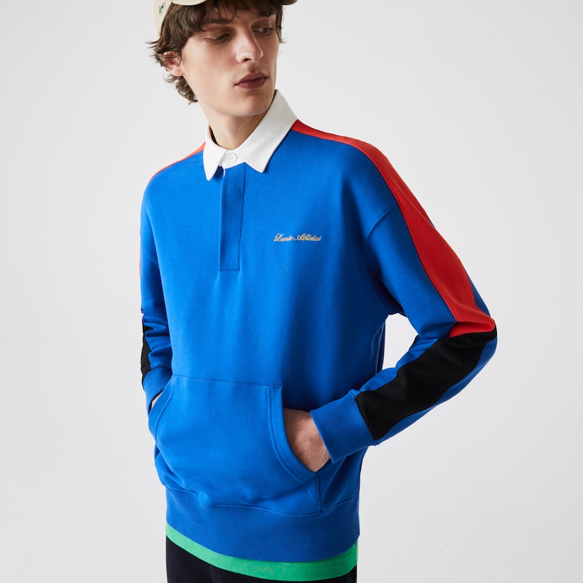 Sudaderas Lacoste LIVE Colorblock Fleece Polo Hombre Azules Blancos | NT8-15311R3