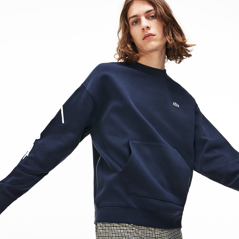 Sudaderas Lacoste LIVE Crew Neck Embroidered Fleece Hombre Azules Blancos | CF3-23902Z3