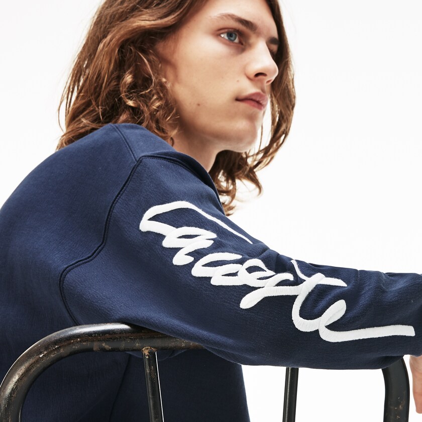 Sudaderas Lacoste LIVE Crew Neck Embroidered Fleece Hombre Azules Blancos | CF3-23902Z3