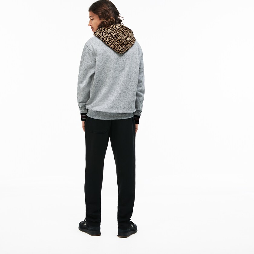 Sudaderas Lacoste LIVE Leopard Print Hood Fleece Hombre Grises Blancos | ZJ5-09350U1