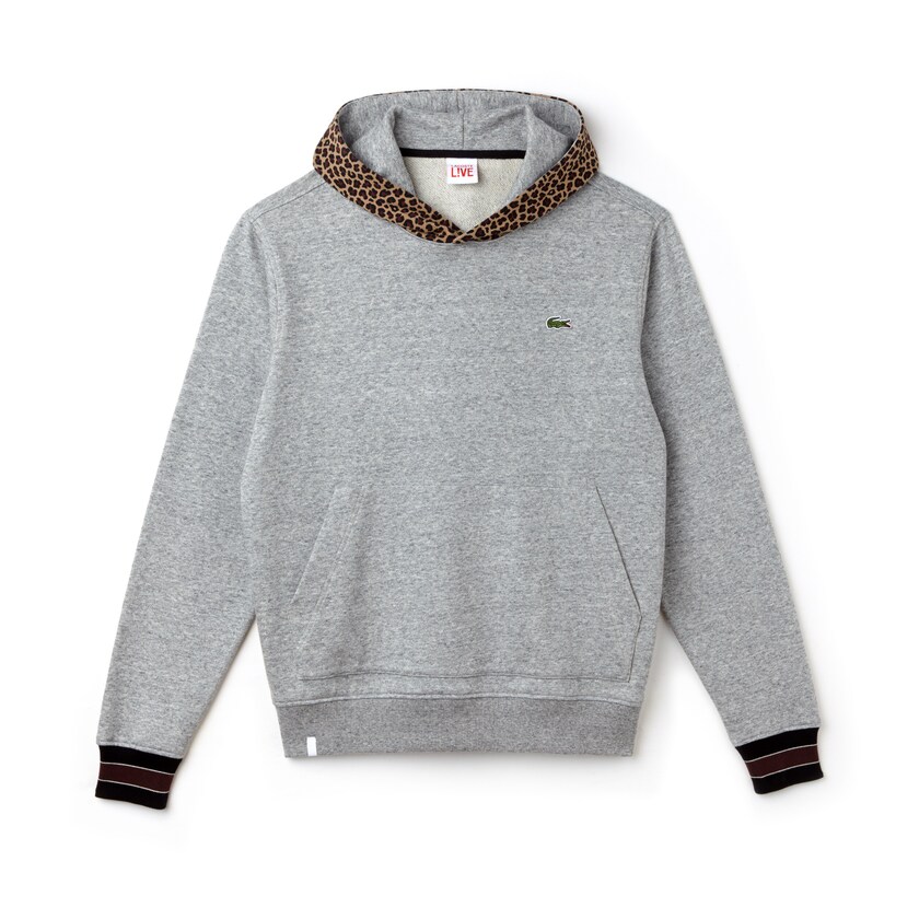 Sudaderas Lacoste LIVE Leopard Print Hood Fleece Hombre Grises Blancos | ZJ5-09350U1