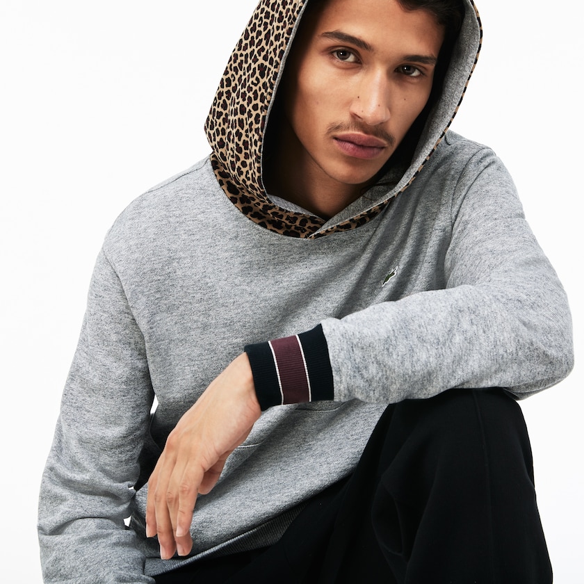 Sudaderas Lacoste LIVE Leopard Print Hood Fleece Hombre Grises Blancos | ZJ5-09350U1