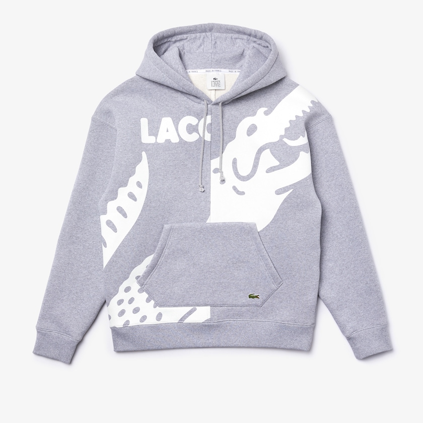 Sudaderas Lacoste LIVE Loose Fit Hooded Print Fleece Hombre Grises Blancos | CG4-63776V3