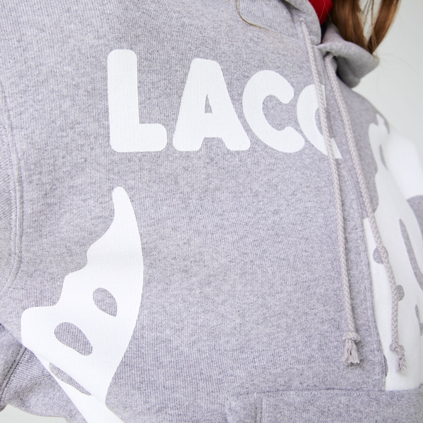 Sudaderas Lacoste LIVE Loose Fit Hooded Print Fleece Hombre Grises Blancos | CG4-63776V3