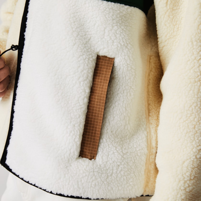 Sudaderas Lacoste Hombre Beige Blancos LIVE Relaxed Fit Colorblock Sheepskin Fleece JD1-11231H4