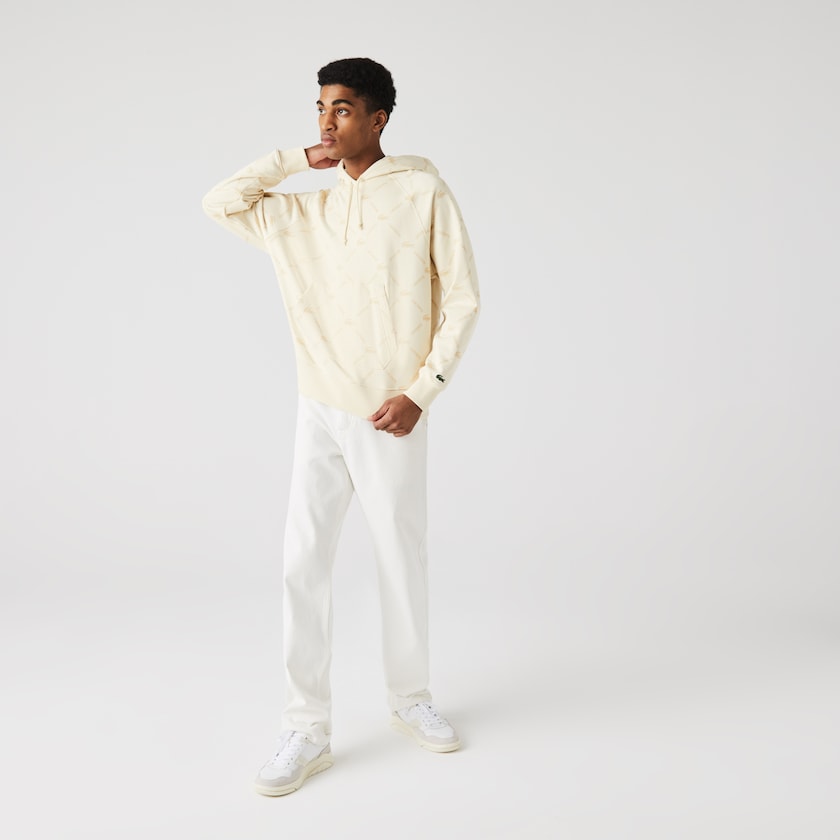 Sudaderas Lacoste LIVE Relaxed Fit Hooded Monogram Cotton Mujer Beige | IQ9-38603D5