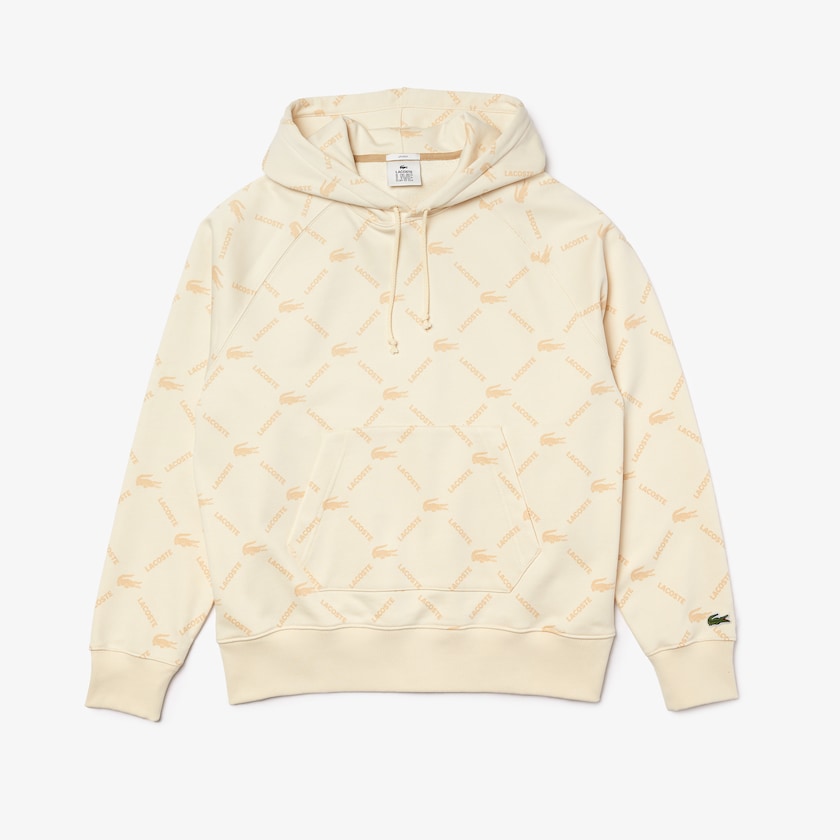 Sudaderas Lacoste LIVE Relaxed Fit Hooded Monogram Cotton Mujer Beige | IQ9-38603D5