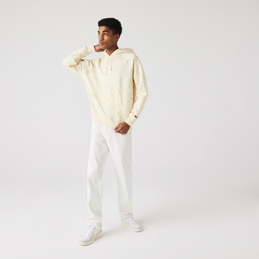 Sudaderas Lacoste LIVE Relaxed Fit Hooded Monogram Cotton Hombre Beige | NV4-83548O5