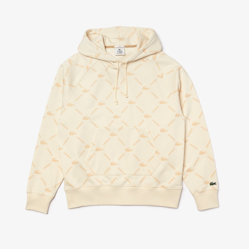 Sudaderas Lacoste LIVE Relaxed Fit Hooded Monogram Cotton Hombre Beige | NV4-83548O5