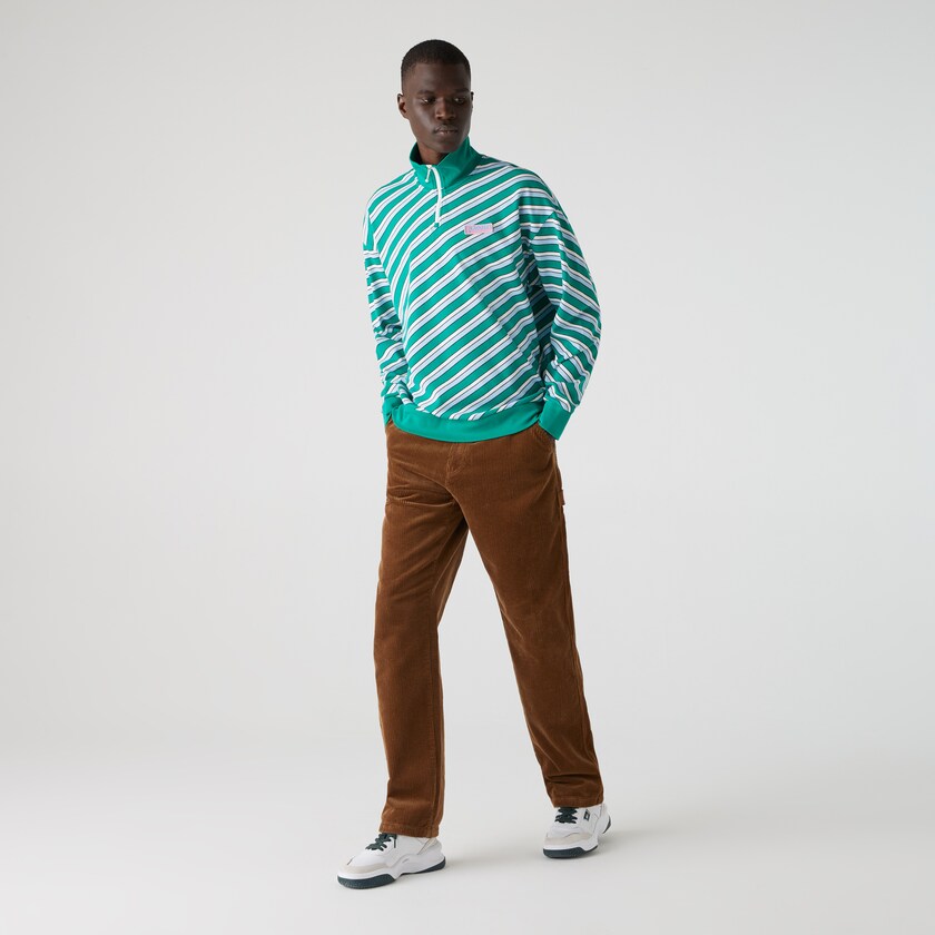 Sudaderas Lacoste LIVE Striped Stand-Up Collar Cotton Hombre Verdes Blancos | XR2-72617H3