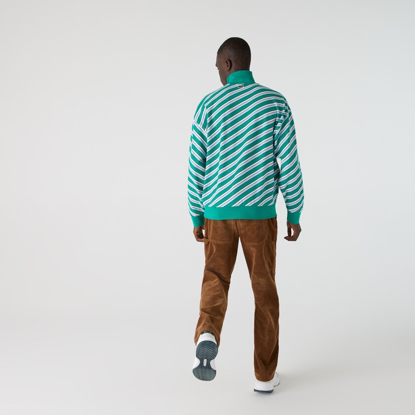 Sudaderas Lacoste LIVE Striped Stand-Up Collar Cotton Hombre Verdes Blancos | XR2-72617H3