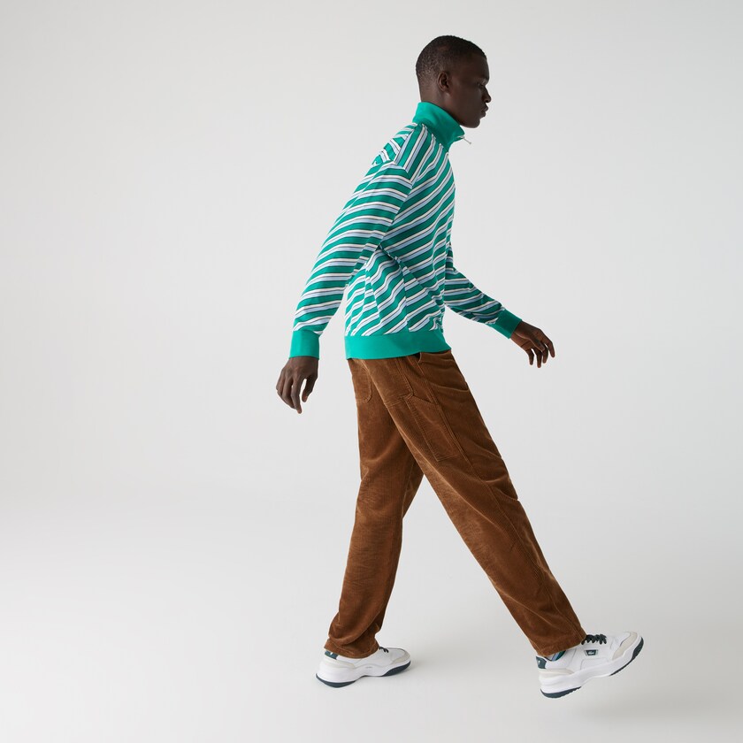 Sudaderas Lacoste LIVE Striped Stand-Up Collar Cotton Hombre Verdes Blancos | XR2-72617H3