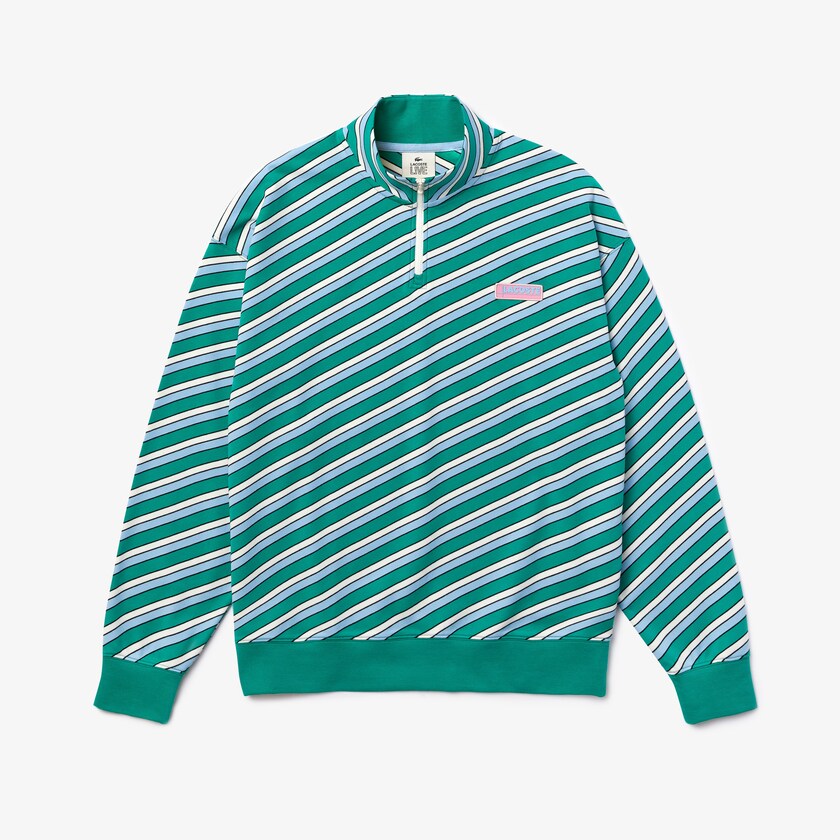 Sudaderas Lacoste LIVE Striped Stand-Up Collar Cotton Hombre Verdes Blancos | XR2-72617H3