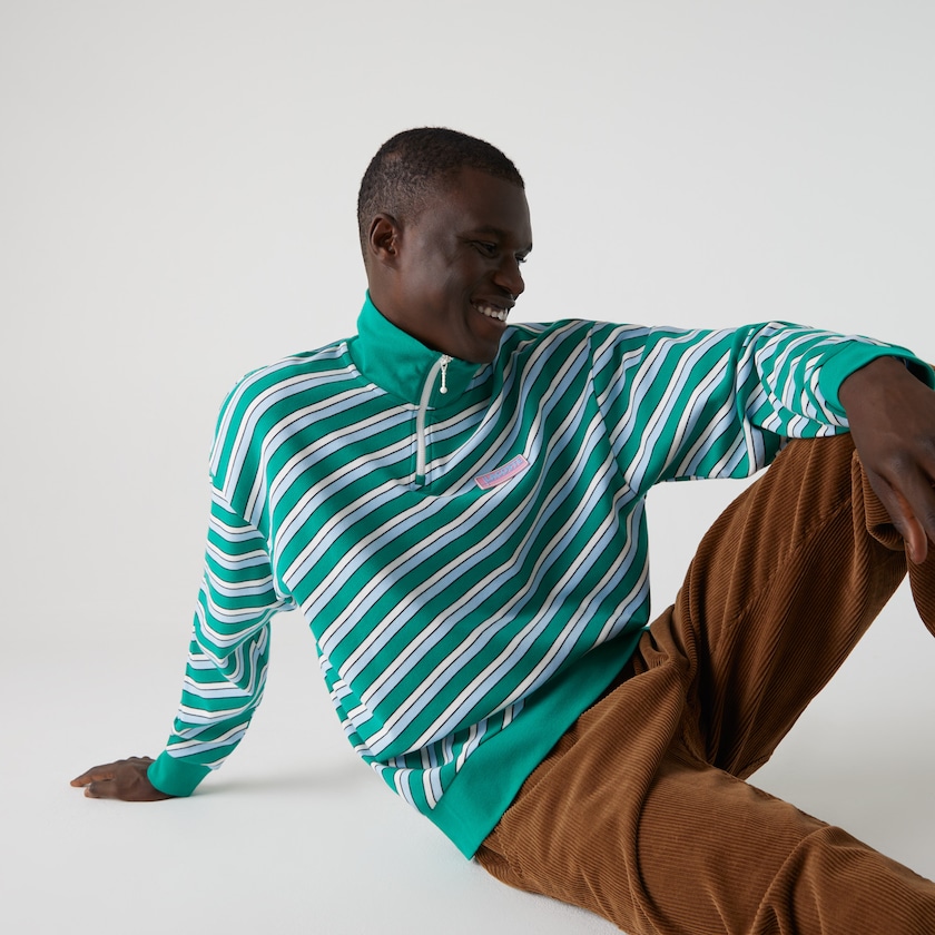Sudaderas Lacoste LIVE Striped Stand-Up Collar Cotton Hombre Verdes Blancos | XR2-72617H3