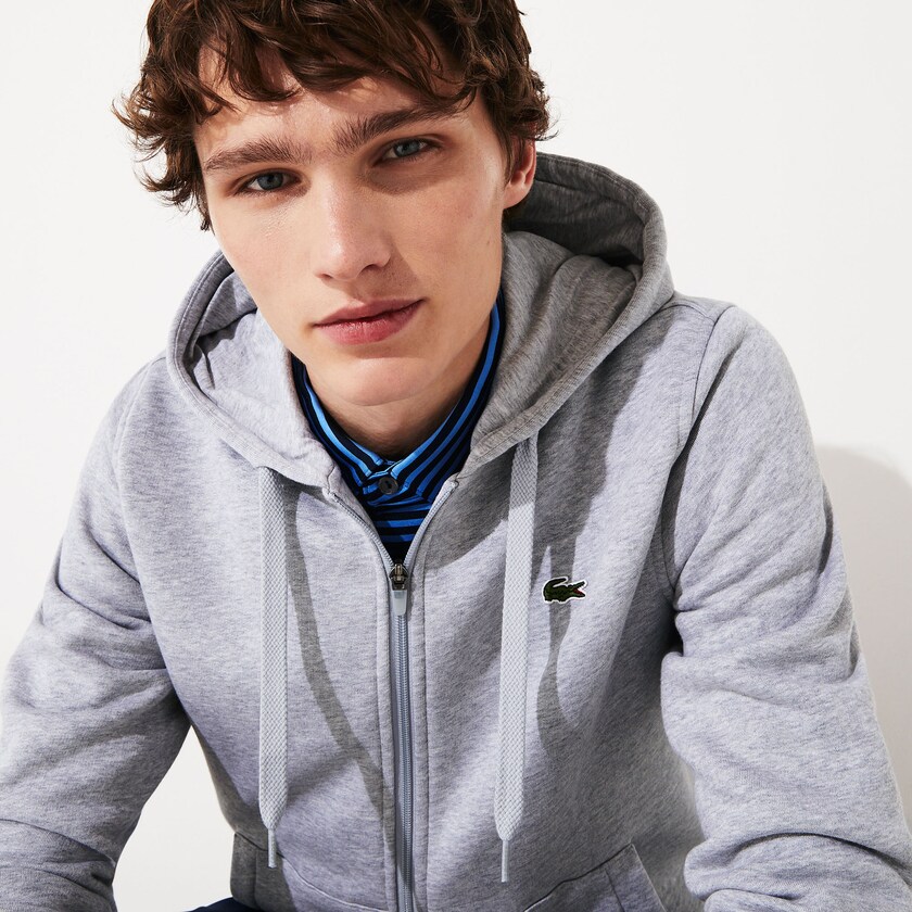 Sudaderas Lacoste Presidents Cup Hooded Back-Printed Fleece Zip Golf Hombre Grises | TA8-24342L3