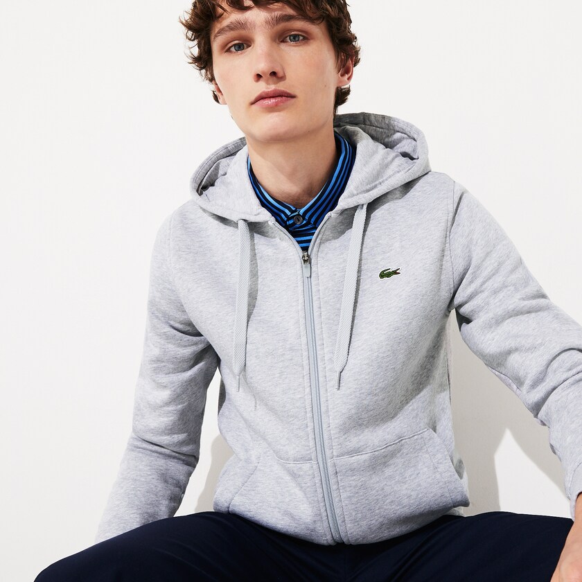 Sudaderas Lacoste Presidents Cup Hooded Back-Printed Fleece Zip Golf Hombre Grises | TA8-24342L3