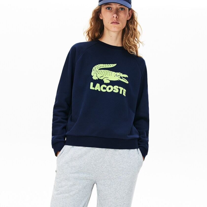 Sudaderas Lacoste Printed Fleece Mujer Azul Marino Azules Amarillos | BP2-01710S2