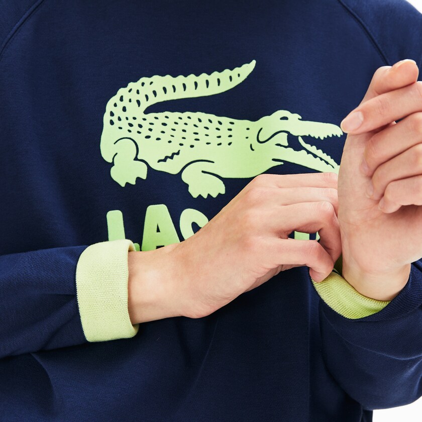 Sudaderas Lacoste Printed Fleece Mujer Azul Marino Azules Amarillos | BP2-01710S2