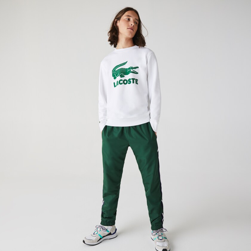 Sudaderas Lacoste Printed Logo Fleece Crew Neck Hombre Blancos | QV8-30113Y8