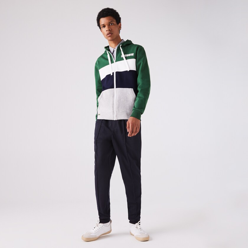 Sudaderas Lacoste SPORT Colourblock Fleece Zip Hombre Verdes Azul Marino Azules Grises Blancos | XD3-42114J3