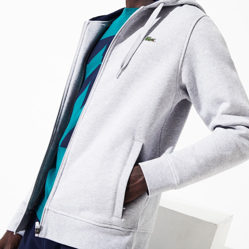 Sudaderas Lacoste Hombre Grises Azul Marino Azules SPORT Full-Zip Fleece Hoodie EZ2-67686H8