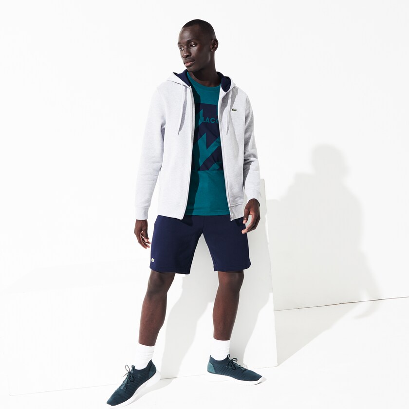 Sudaderas Lacoste Hombre Grises Azul Marino Azules SPORT Full-Zip Fleece Hoodie EZ2-67686H8