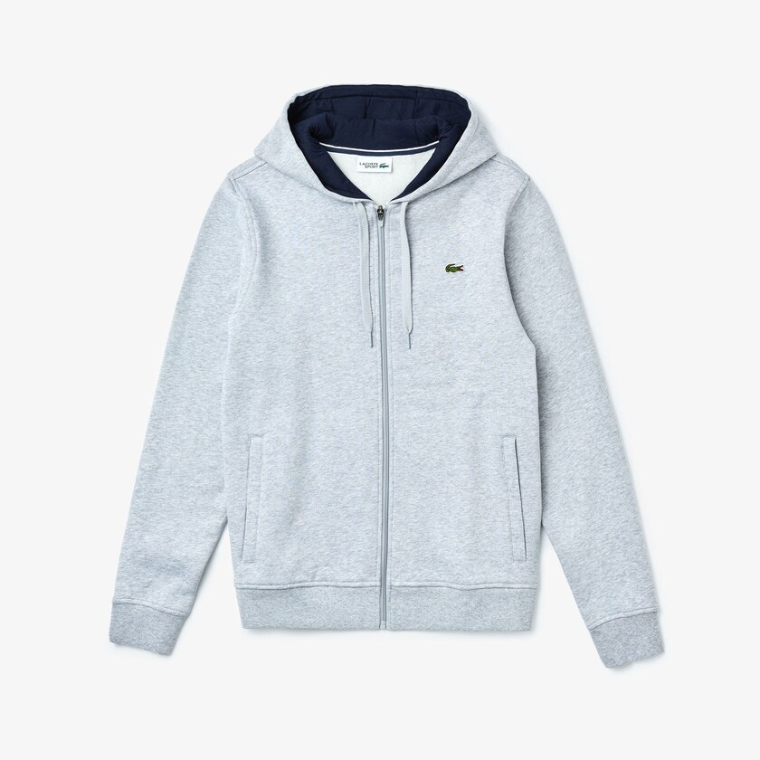 Sudaderas Lacoste Hombre Grises Azul Marino Azules SPORT Full-Zip Fleece Hoodie EZ2-67686H8