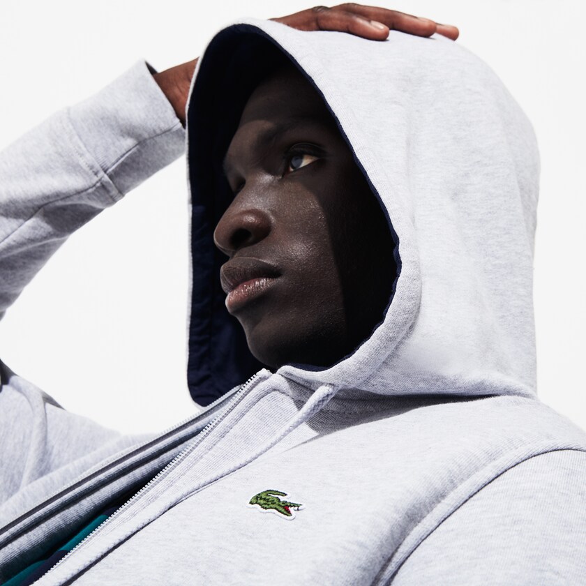 Sudaderas Lacoste Hombre Grises Azul Marino Azules SPORT Full-Zip Fleece Hoodie EZ2-67686H8