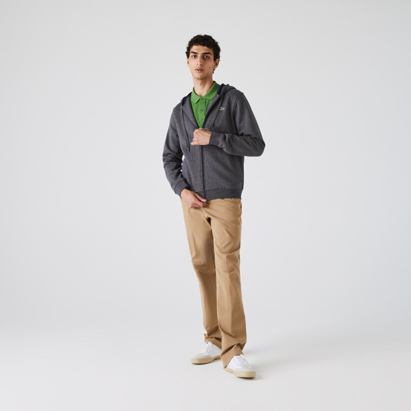 Sudaderas Lacoste SPORT Full-Zip Fleece Hoodie Hombre Grises Azul Marino Azules | VW9-14491D0