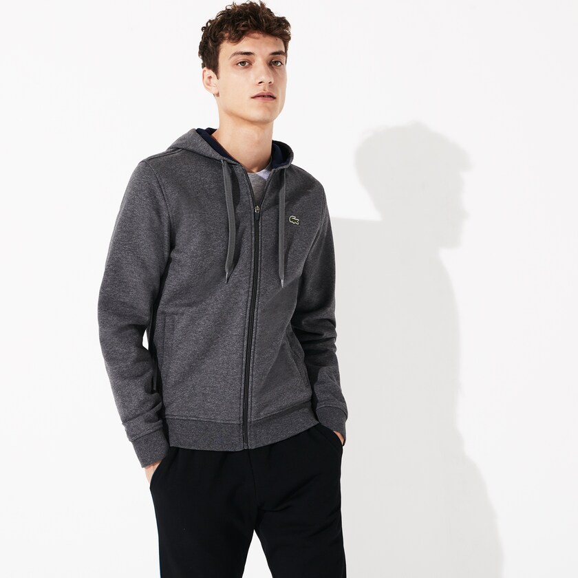 Sudaderas Lacoste SPORT Full-Zip Fleece Hoodie Hombre Grises Azul Marino Azules | VW9-14491D0