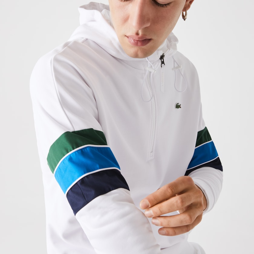 Sudaderas Lacoste SPORT Hooded Colorblock Fleece Hombre Blancos Verdes Azules Azul Marino Azules Blancos | LI1-54295X0