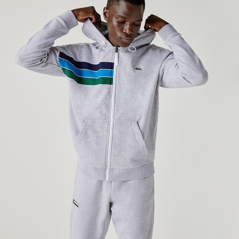 Sudaderas Lacoste SPORT Hooded Colorblock Fleece Zip Hombre Grises Azul Marino Azules Azules Verdes Blancos | FJ7-65596R4