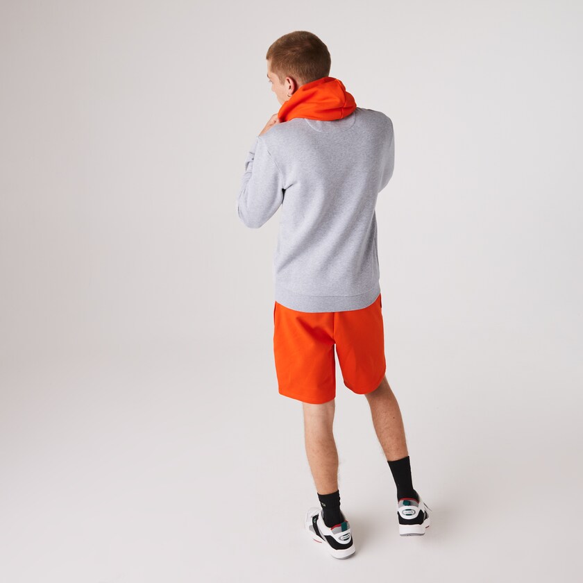 Sudaderas Lacoste SPORT Hooded Contrast Fleece Hombre Grises Rojos | TI8-93419O4