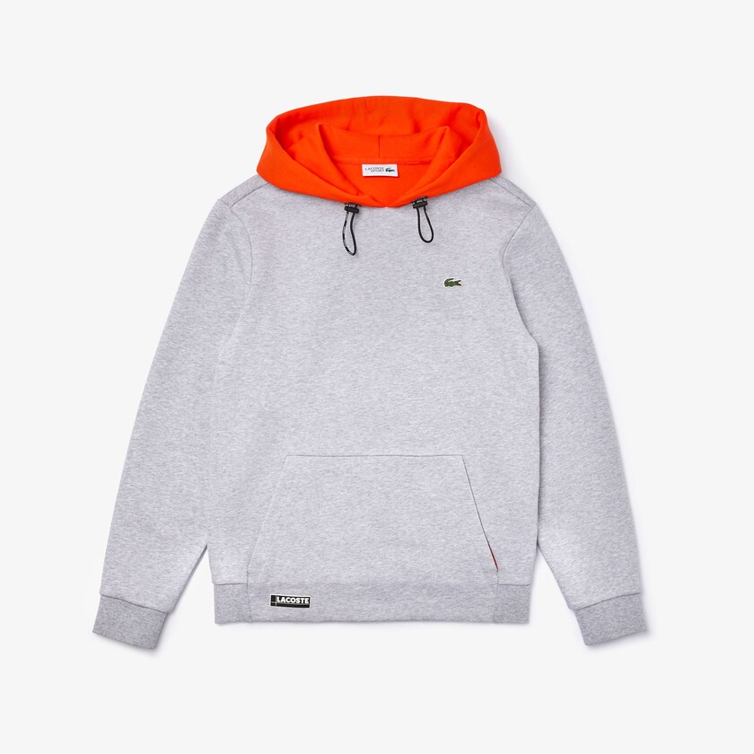 Sudaderas Lacoste SPORT Hooded Contrast Fleece Hombre Grises Rojos | TI8-93419O4