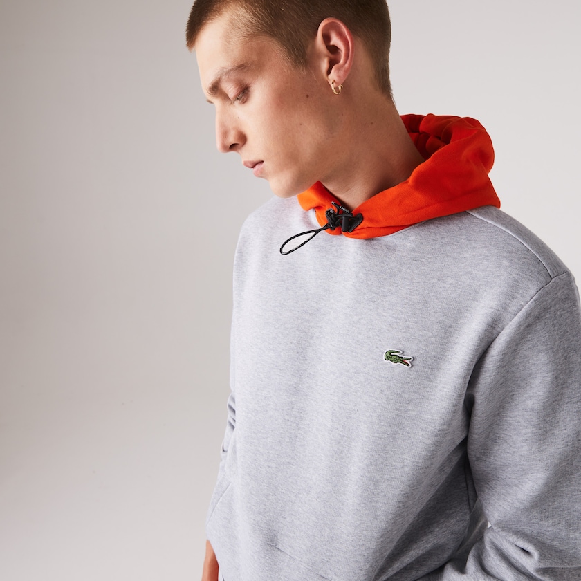 Sudaderas Lacoste SPORT Hooded Contrast Fleece Hombre Grises Rojos | TI8-93419O4
