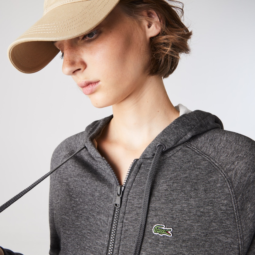 Sudaderas Lacoste SPORT Hooded Fleece Zip Tennis Mujer Grises | LG4-63616E9