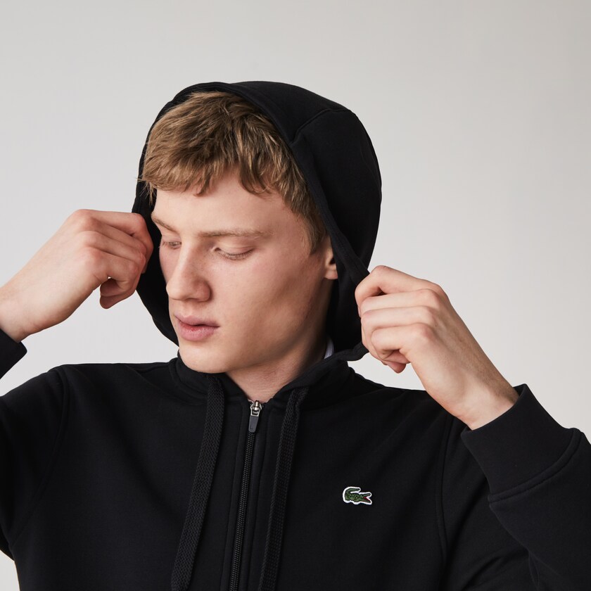 Sudaderas Lacoste SPORT Hooded Lightweight Bi-material Hombre Negros | CJ8-15481I1