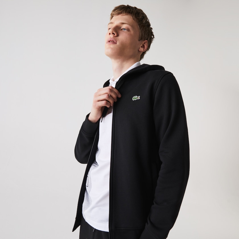 Sudaderas Lacoste SPORT Hooded Lightweight Bi-material Hombre Negros | CJ8-15481I1