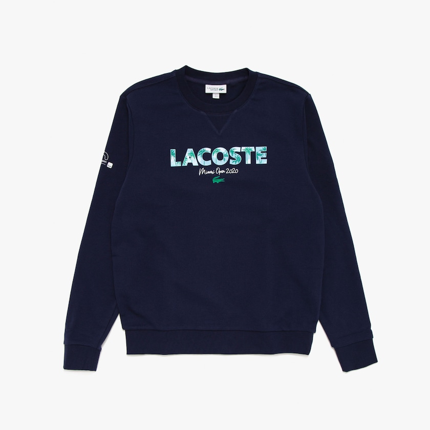 Sudaderas Lacoste SPORT Miami Open Print Fleece Hombre Azul Marino Azules Blancos | JB7-98299B2