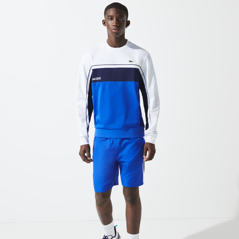 Sudaderas Lacoste SPORT Resistant Colorblock Piqué Hombre Blancos Azules Azul Marino Azules Blancos | WY9-80308S3