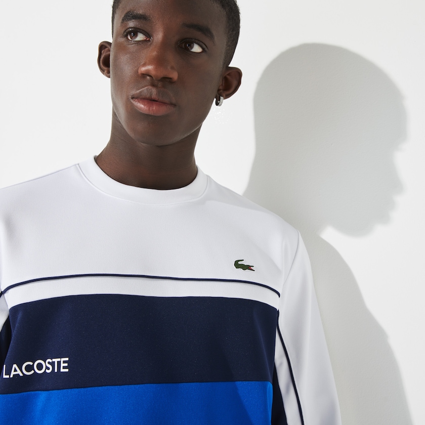 Sudaderas Lacoste SPORT Resistant Colorblock Piqué Hombre Blancos Azules Azul Marino Azules Blancos | WY9-80308S3