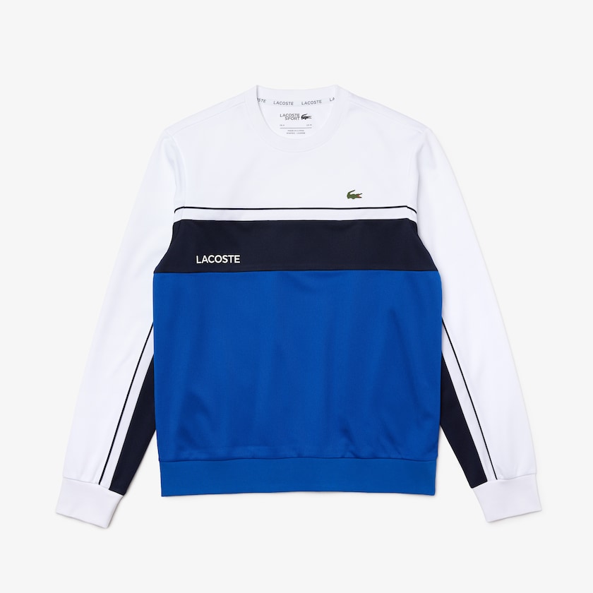 Sudaderas Lacoste SPORT Resistant Colorblock Piqué Hombre Blancos Azules Azul Marino Azules Blancos | WY9-80308S3