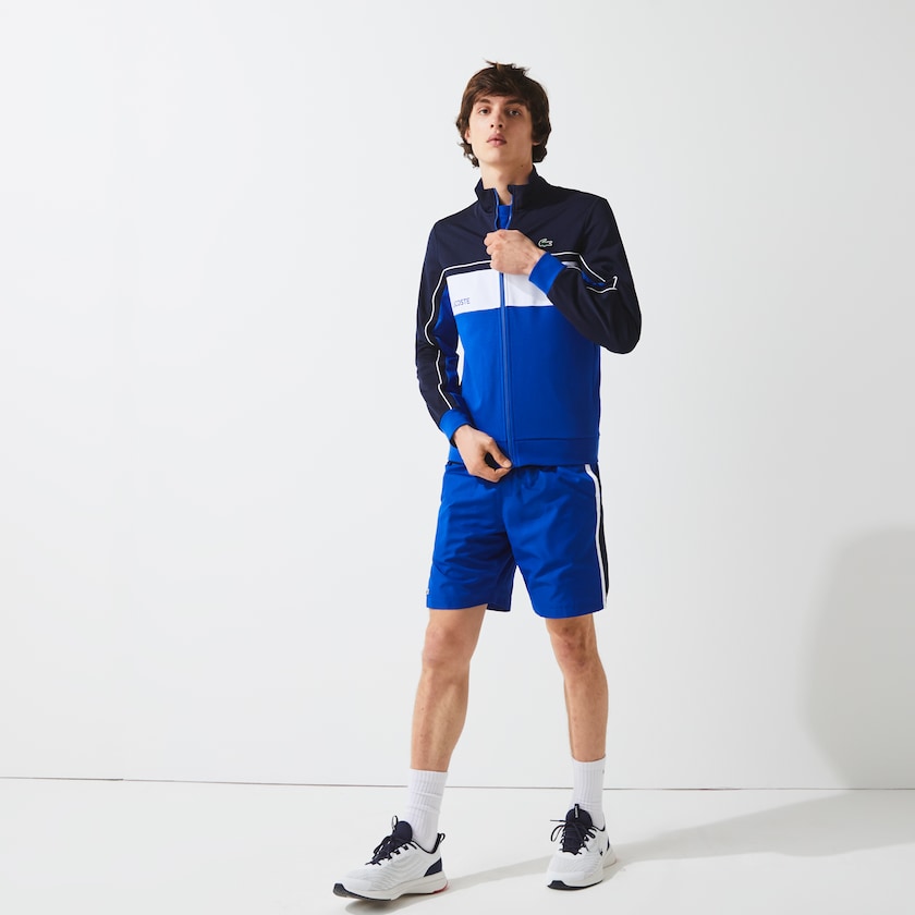 Sudaderas Lacoste SPORT Resistant Colourblock Piqué Zip Hombre Azul Marino Azules Azules Blancos Azules | ZK2-07710O7