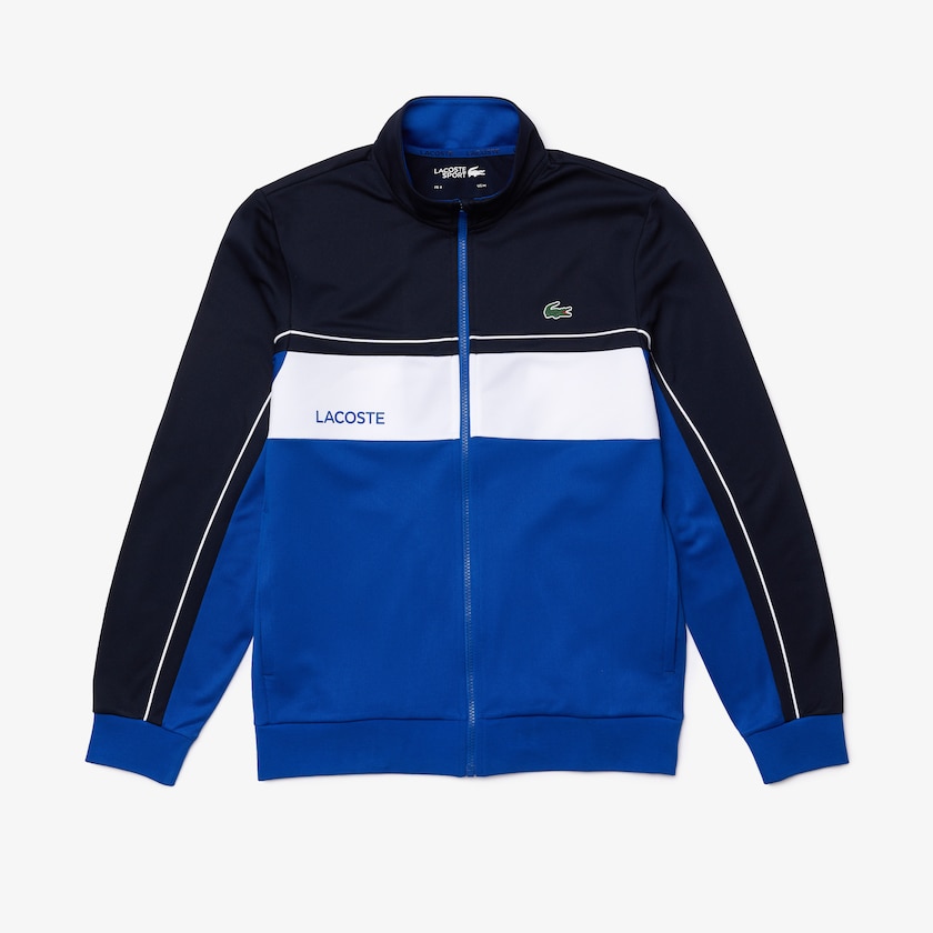 Sudaderas Lacoste SPORT Resistant Colourblock Piqué Zip Hombre Azul Marino Azules Azules Blancos Azules | ZK2-07710O7