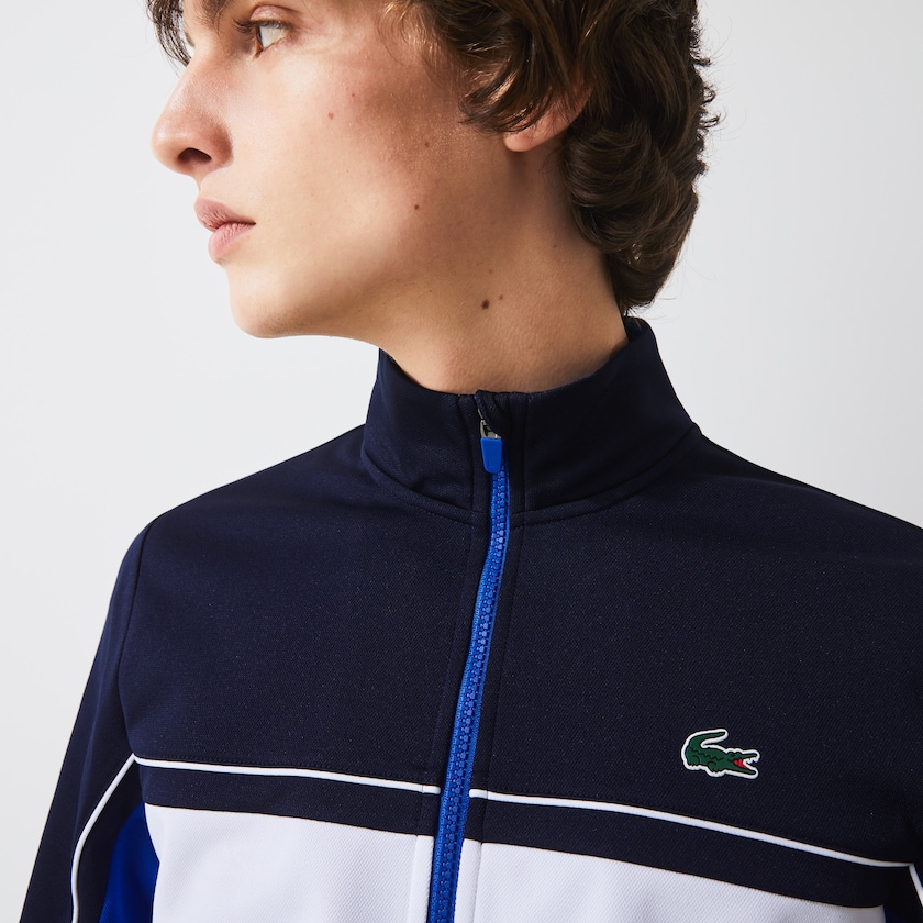 Sudaderas Lacoste SPORT Resistant Colourblock Piqué Zip Hombre Azul Marino Azules Azules Blancos Azules | ZK2-07710O7