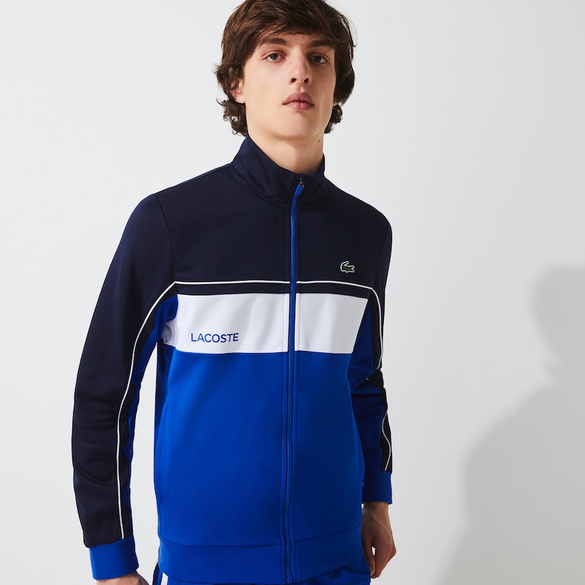 Sudaderas Lacoste SPORT Resistant Colourblock Piqué Zip Hombre Azul Marino Azules Azules Blancos Azules | ZK2-07710O7
